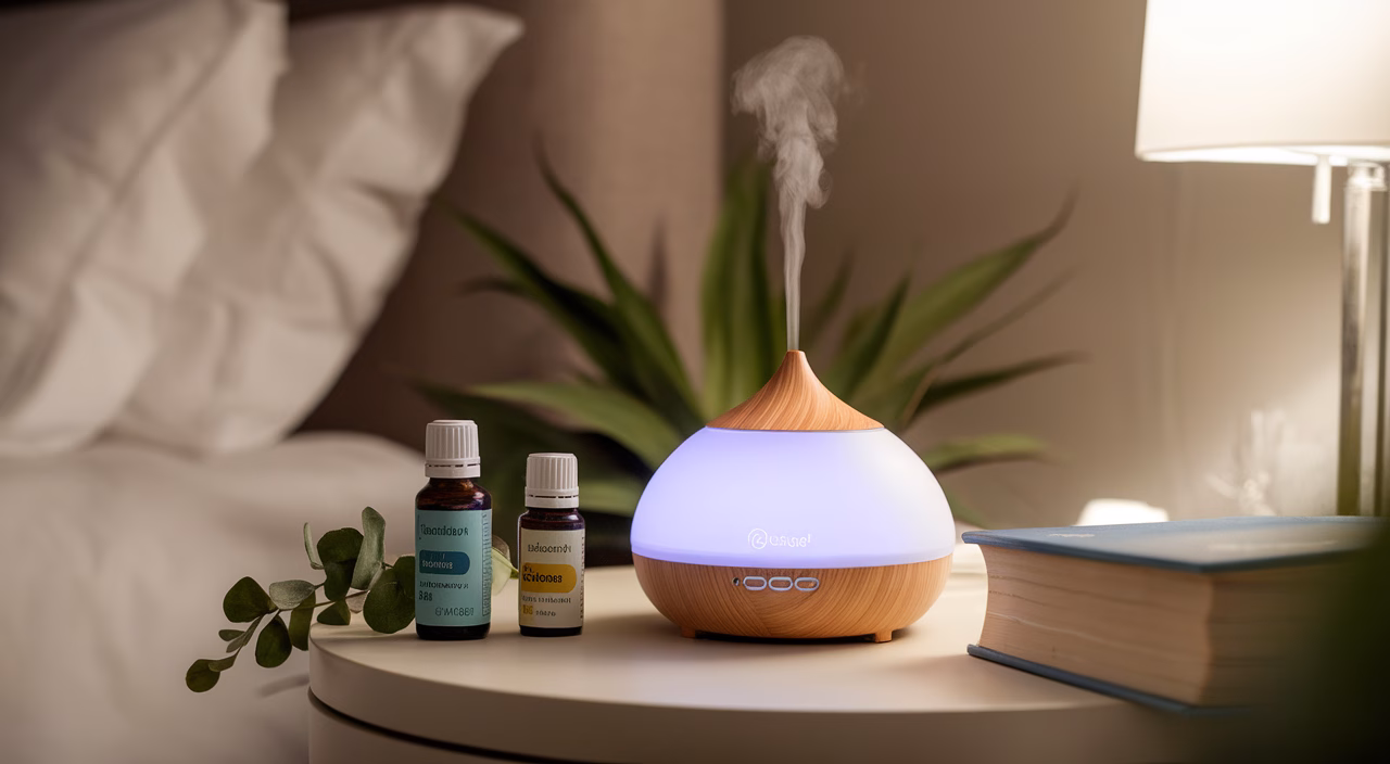 Nighttime aromatherapy for snoring relief Person using essential oil diffuser in bedroom