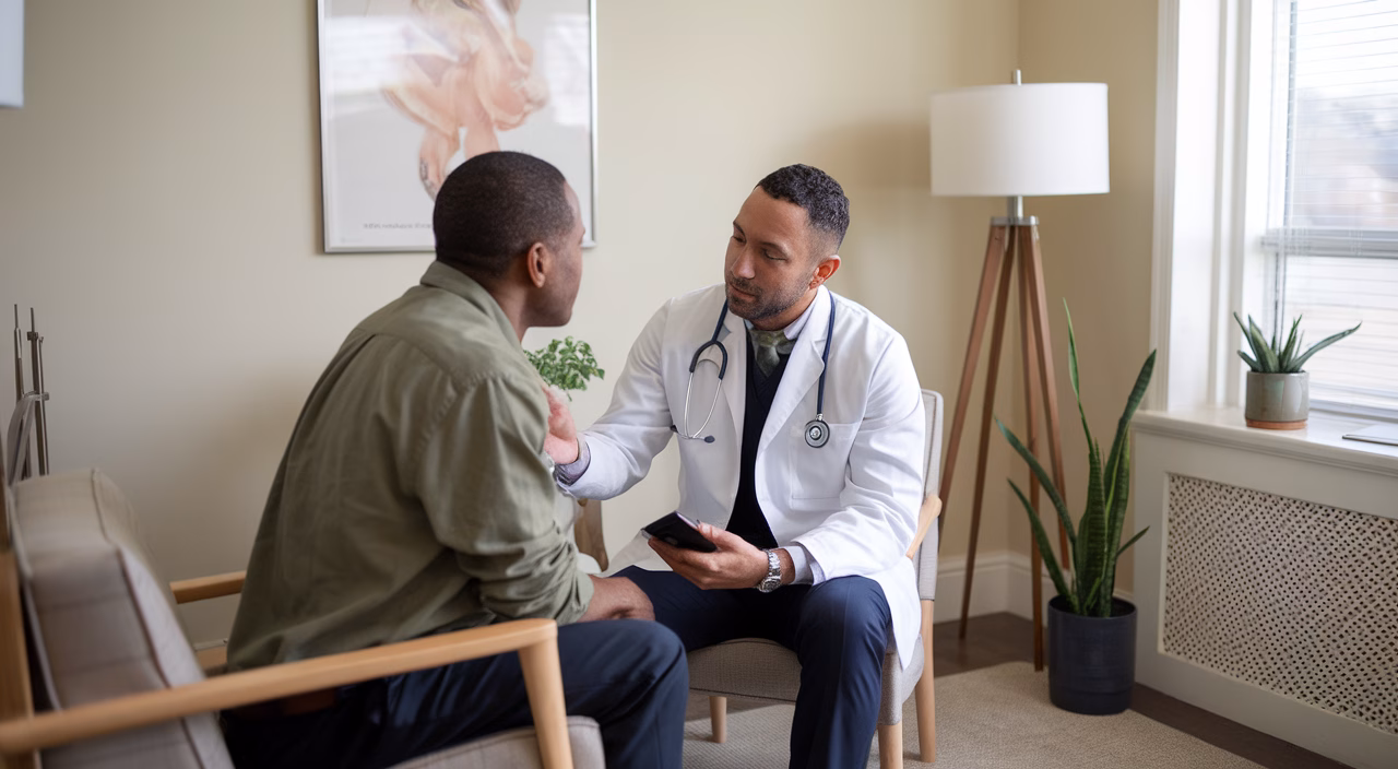 Consulting a Doctor for Snoring and Hypertension Doctor explaining sleep apnea