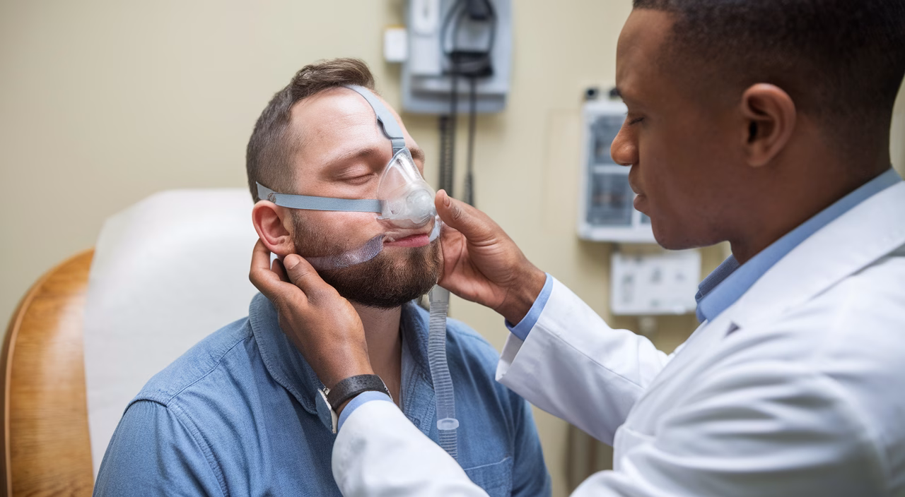 Sleep apnea treatment options Doctor fitting sleep apnea device
