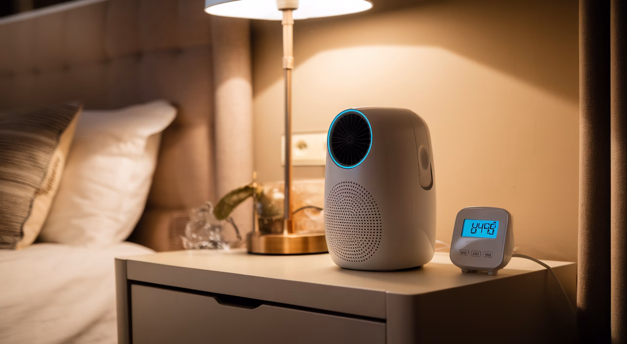 Bedroom tools for snoring humidity relief Dehumidifier and hygrometer on nightstand